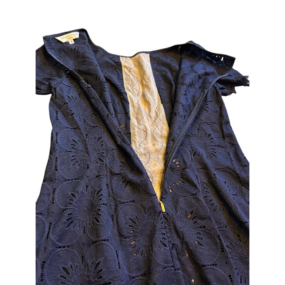 Trina Turk Short Sleeved Illusion Indigo Dress - Size 8 - Picture 6 of 12